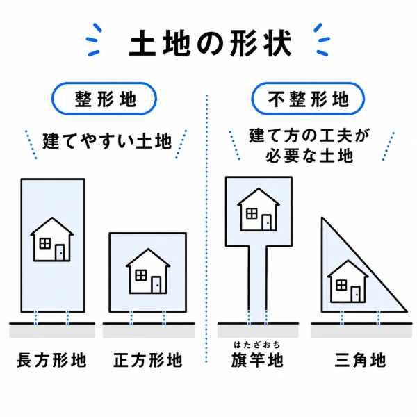 土地の形状(整形地と不整形地)の説明図