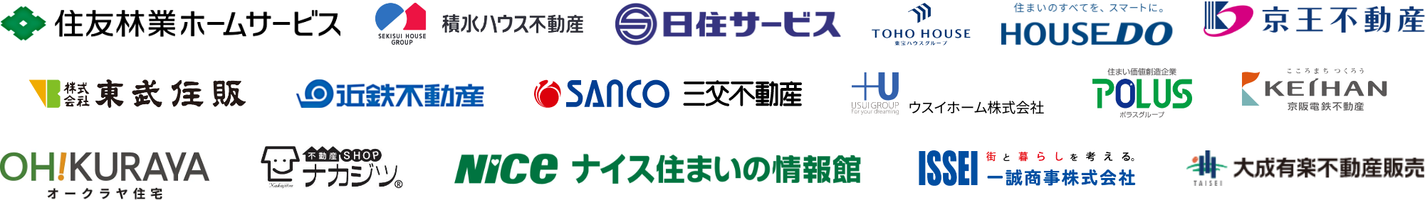 参画企業例 住友林業ホームサービス 積水ハウス不動産 東宝ハウス 京王不動産 オークラヤ住宅 など